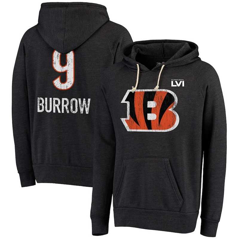 Cincinnati Bengals 9 Joe Burrow Majestic Threads Super Bowl LVI Bound Name & Number Pullover Hoodie Black,We sell and wholesale Cincinnati Bengals 9 Joe Burrow Majestic Threads Super Bowl LVI Bound Name & Number Pullover Hoodie Black on line form chian!
